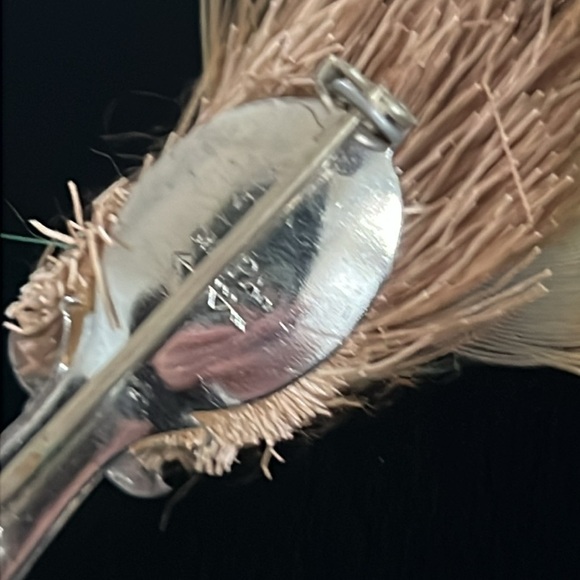 Scottish Plume Stag Head Pin Brooch Orange Glass Stone Silver Tone Mizpah Deer - Picture 5 of 5